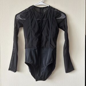 Weissman Black Mesh Sleeve Leotard - Size LC - Large Child